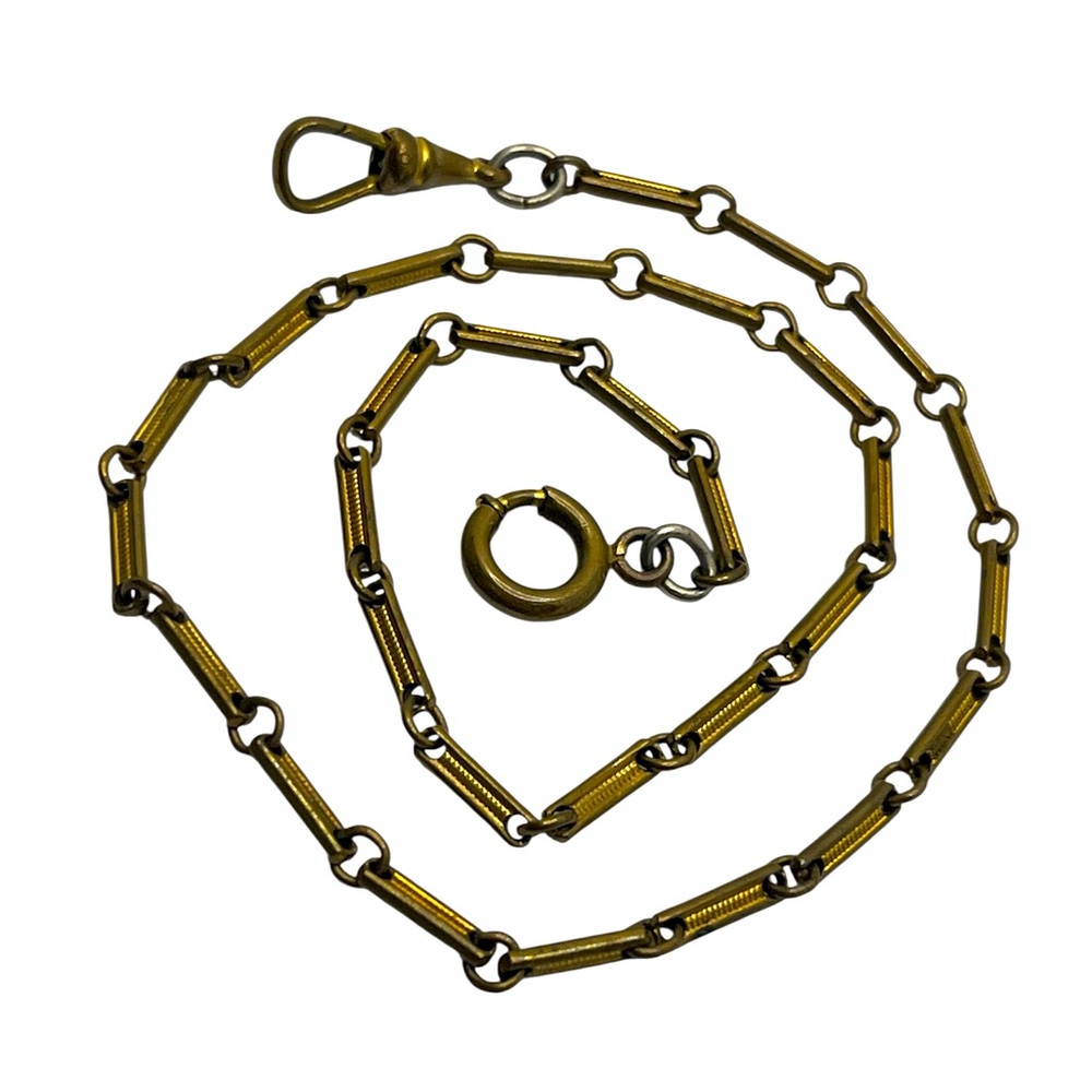 Hickok Albert pocket watch chain ornate gold tne links dog clip vintage necklace